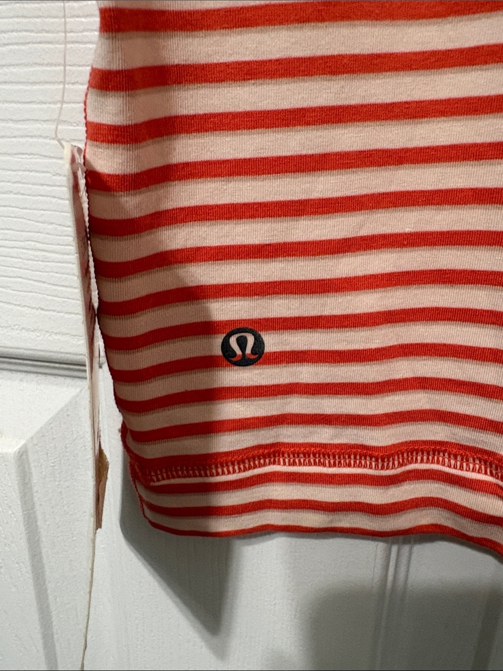 lululemon athletica Men's Orange and White Striped V-Neck Tee - Picture 7 of 10